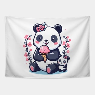 Pandas family eating ice cream Tapestry