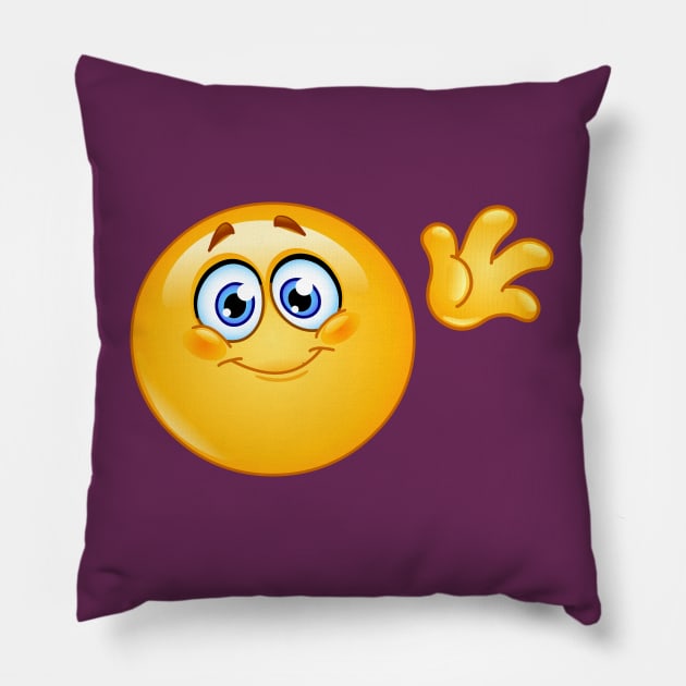 Waving Hello Emoji Pillow by DigiToonsTreasures