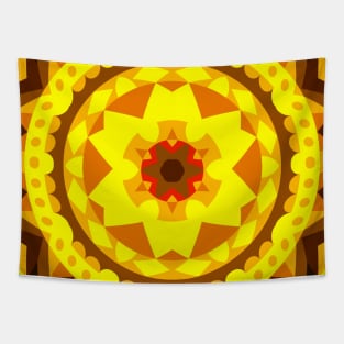 Retro Mandala Flower Yellow and Orange Tapestry