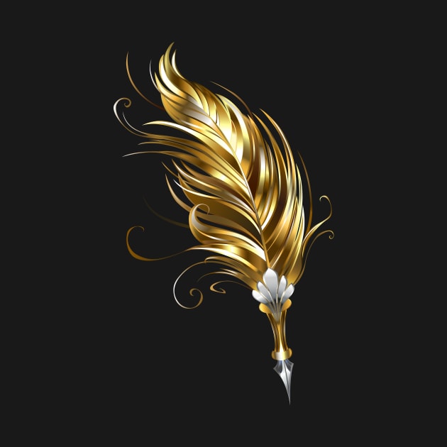 Gold feather pen by Blackmoon9