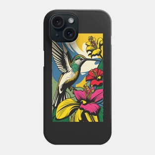 Hummingbird Vibrant Tropical Flower Tall Retro Vintage Digital Pop Art Portrait 3 Phone Case