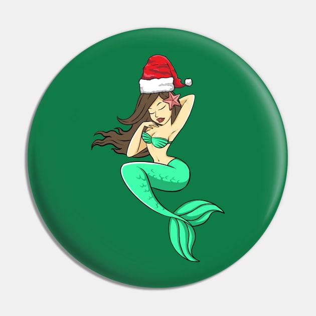 Santa Hat-Wearing Mermaid Funny Christmas Holiday Pin by Contentarama