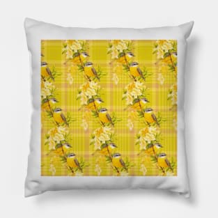 Birds On Plaids , Its Spring Time Pillow