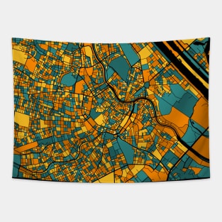 Vienna Map Pattern in Orange & Teal Tapestry