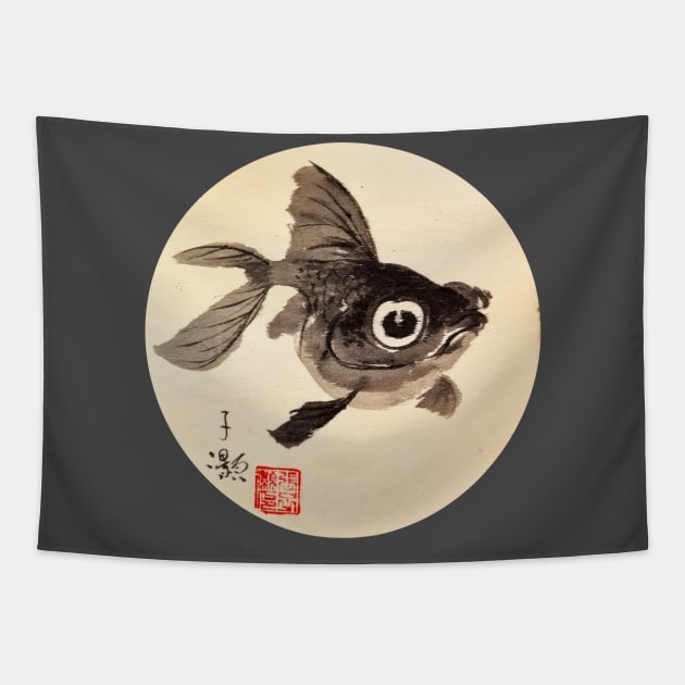 Cute-eye Black Goldfish Tapestry by Huluhua