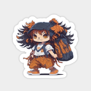 Cute Orange Hair Backpack Kitty Magnet