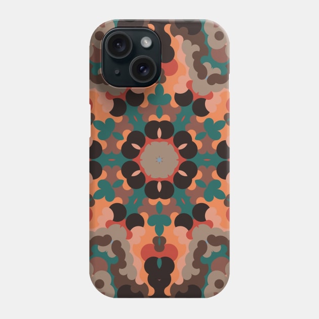 Retro Mandala Flower Orange Blue and Brown Phone Case by WormholeOrbital