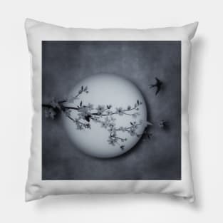 Cherry Blossom Moon In Grey Pillow