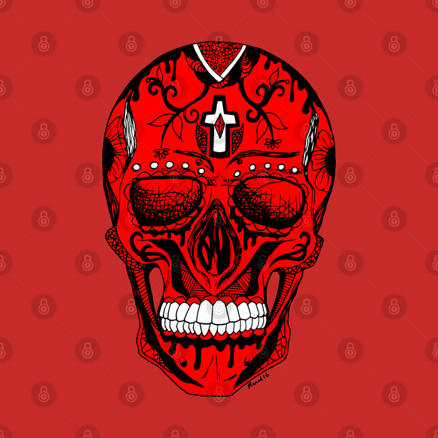 Red and Black Day of the Dead Skull by kenallouis