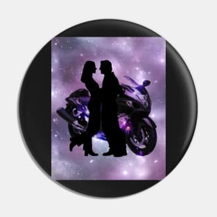 Motorcycle couple in purple Pin