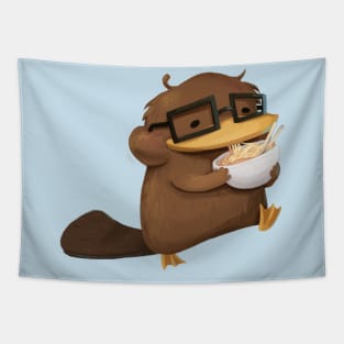 Nerdy Platypus Eating Ramen Noodles Tapestry