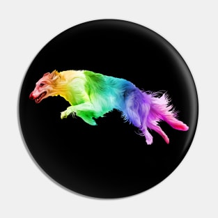 Running Rainbow Borzoi Dog Pin