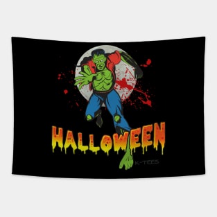 Awesome Zombie Halloween Shirt Retro Style Full Moon Tapestry