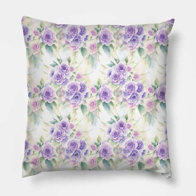 Watercolor Lilac  Roses Flower Art Pillow by Victoria's Store