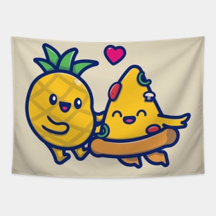 Cute Couple Pineapple And Pizza Tapestry