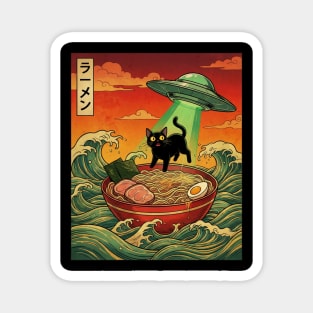 Ramen Cat Alien Abduction Funny Cat Foodie Magnet