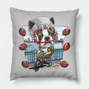 Boston Terrier Dog with Silver Football Helmet Pillow