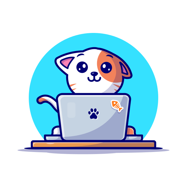 Cute Cat Working On Laptop With Coffee Cup Cartoon Vector Icon Illustration (2) by Catalyst Labs