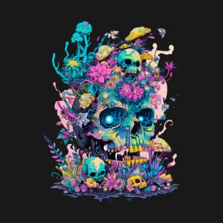 Neon occult Halloween, day of the dead, skull design. T-Shirt