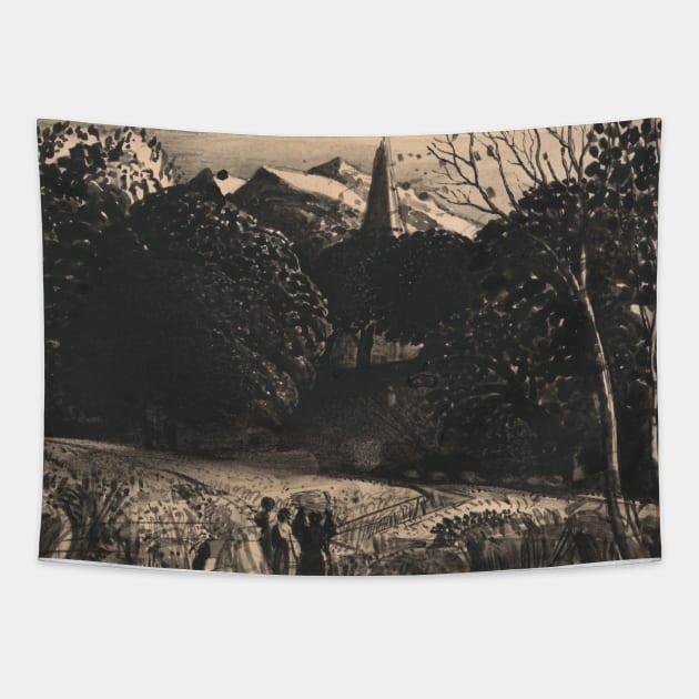 Cornfield and Church by Moonlight by Samuel Palmer Tapestry by Classic Art Stall