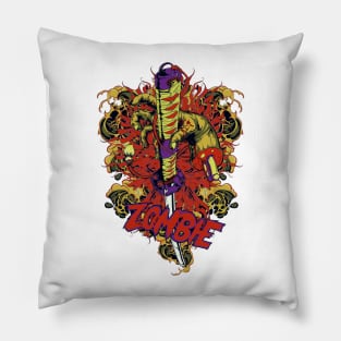 zombie hand cut with samurai Pillow