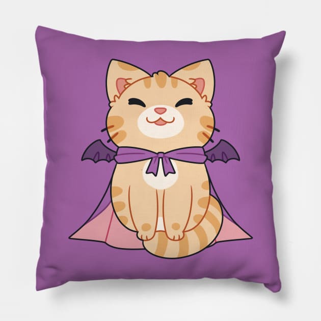 Cute Halloween Cat Wearing a Robe Pillow by Buwberie