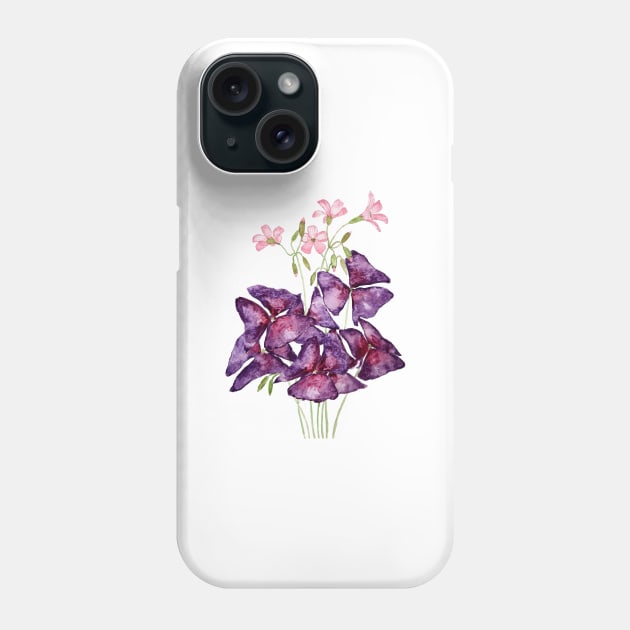 purple oxalis leaf watercolor Phone Case by colorandcolor