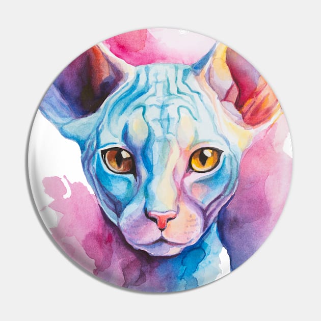 watercolor Cornish Rex Cat Pin by MariDein