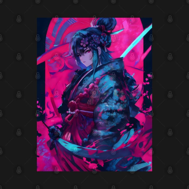 Neon samurai japanese princess by Spaceboyishere