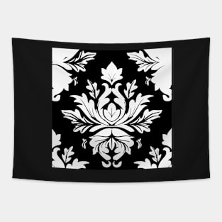 Damask White and Black Bold Medallion Pattern Tapestry