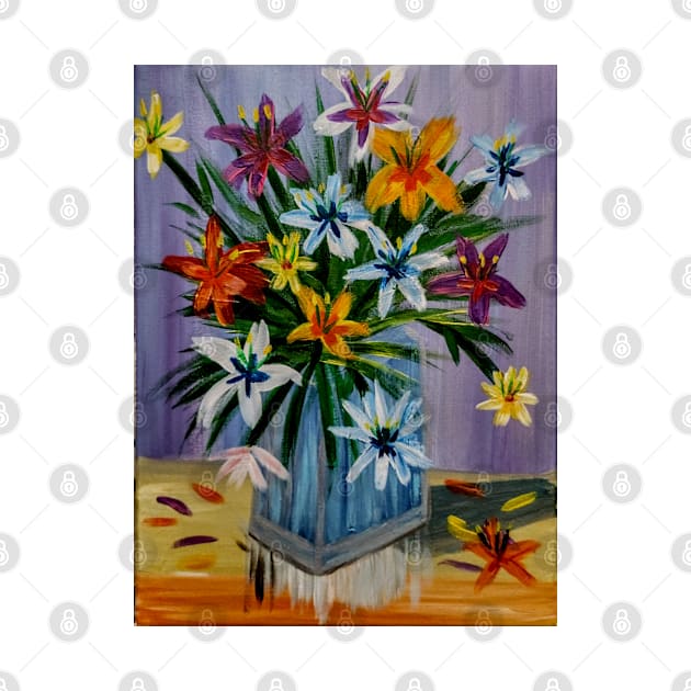 A beautiful bouquet flowers in a glass vase by kkartwork