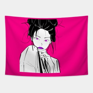 japanese folk geisha woman ecopop in pink portrait art Tapestry