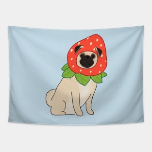 Pug illustration strawberry dog Tapestry