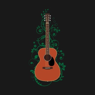 Mahogany Concert Acoustic Guitar Flowering Vines T-Shirt