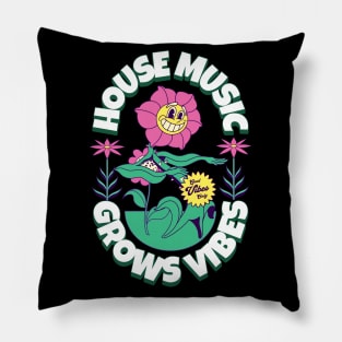 HOUSE MUSIC - Grows Vibes (White/green/pink) Pillow