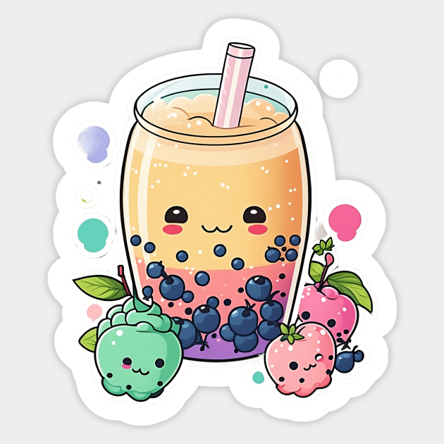 Cute Bubble Tea Cartoon Boba Drawing - Bubble Tea - Sticker | TeePublic