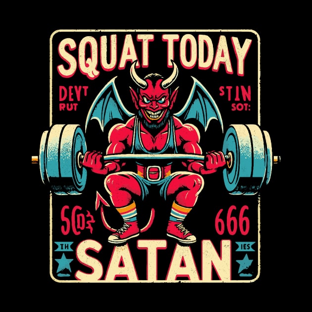 Squat Today Satan - Cartoon Devil - Workout Gym by QuirkyInk