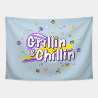 Grillin & Chillin - 90s BBQ Cookout Triangle Pattern Tapestry