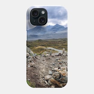 A collection of cairns left by walkers at Sligachan, Isle of Skye Phone Case