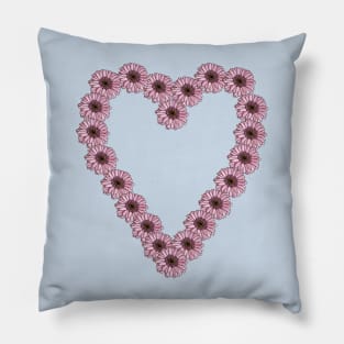 Line Drawing Pink Daisy Gerbera Valentines Day Heart Pillow