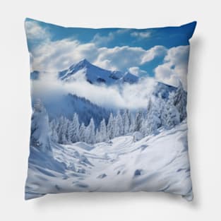 Winter Mountains Serene Landscape Pillow