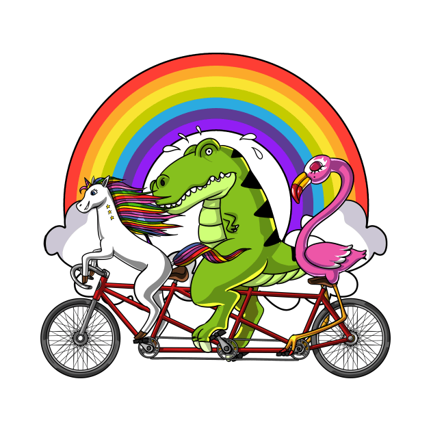 Unicorn Dinosaur Flamingo Riding Bicycle by underheaven