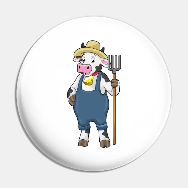 Cow as Farmer with Pitchfork Pin by Markus Schnabel