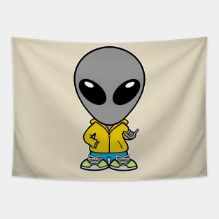 Gray Alien Shaka Hang Loose Tapestry