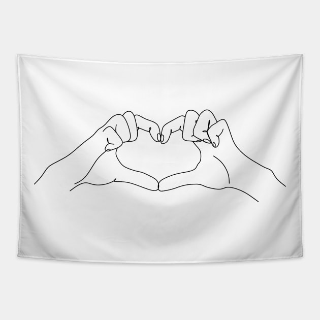 One Line hands drawing heart Tapestry by OneLinePrint