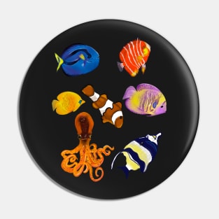 Best fishing gifts for fish lovers 2022. Octopus squid and friends  tropical Coral reef fish rainbow coloured / colored   fish and octopus swimming under the sea Pin