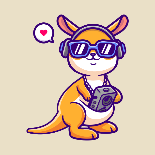 Cute Kangaroo Listening Music With Boombox And Headphone Cartoon by Catalyst Labs