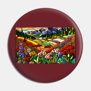 Stained Glass Colorful Mountain Flowers Pin