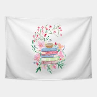 Watercolor Books with florals Tapestry