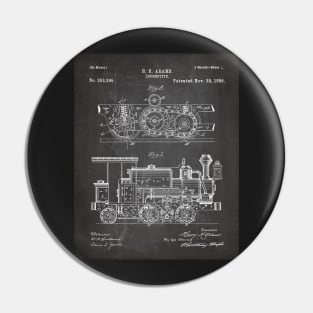 Steam Train Patent - Steam Locomotive Art - Black Chalkboard Pin